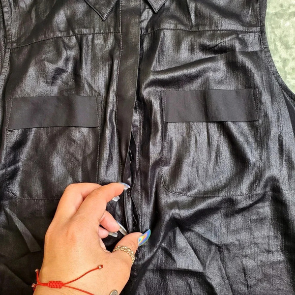 Armani Exchange Metallic Black Sleeveless Blouse - Picture 4 of 10